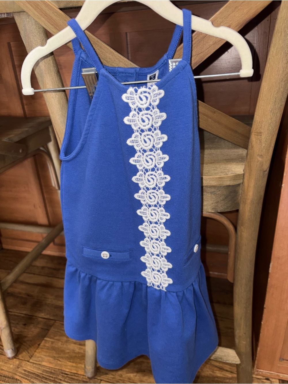 Janie and Jack Blue Girls' Dress with White Lace Detail